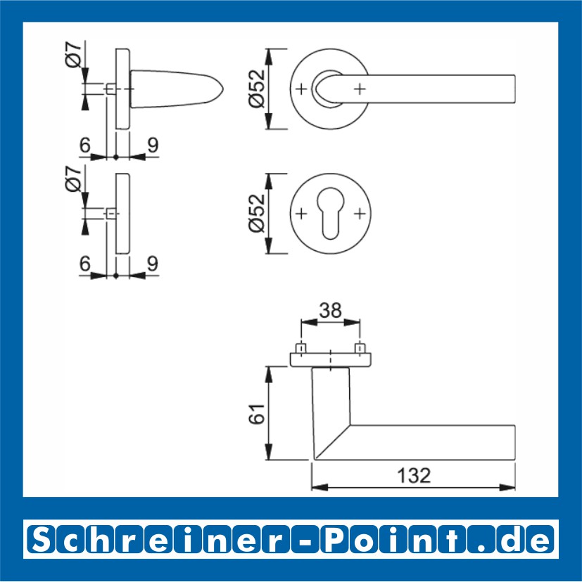 Hoppe Stockholm Aluminium Rosettengarnitur F1 Natur 1140/42KV/42KVS, 2782712, 2768291, 2783070, 2783205, 2768304, 2784101